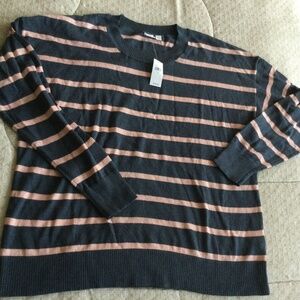 Gap blue & pink striped linen blend sweater size large NWT